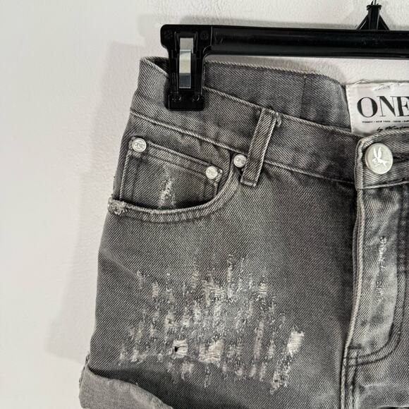 One Teaspoon Hawks Gray Black Distressed High Rise Relaxed Denim Shorts 26 - Picture 3 of 9